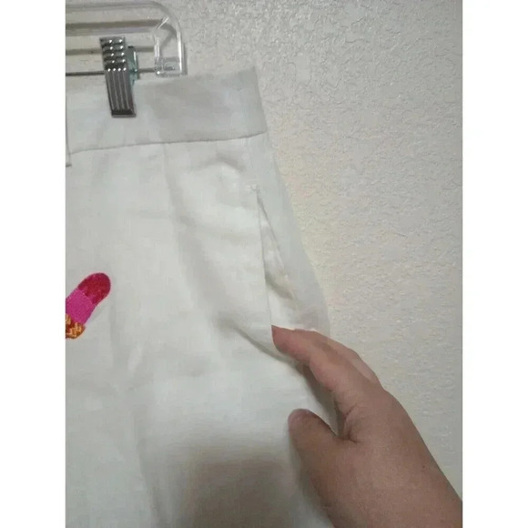 Saint Tropez West Linen Capri Pants Embroidered Flip Flops Beachy Coastal Sz 14‎ - Picture 3 of 5